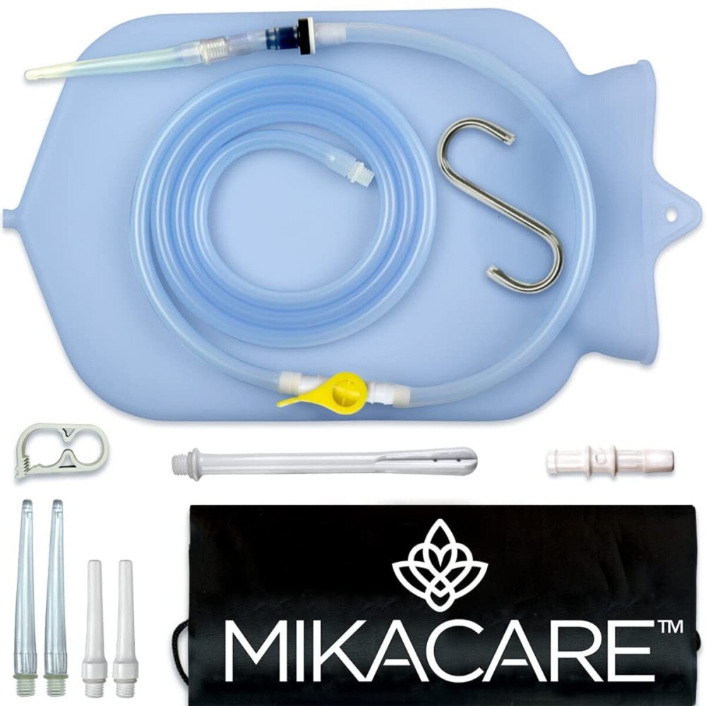 Mikacare Enema Bag Kit Clear Non-Toxic Silicone. for Coffee and Water Colon Cleanse. 6 Foot Long Hose, BPA and Phthalates Free, 6 Tips 3 Quart