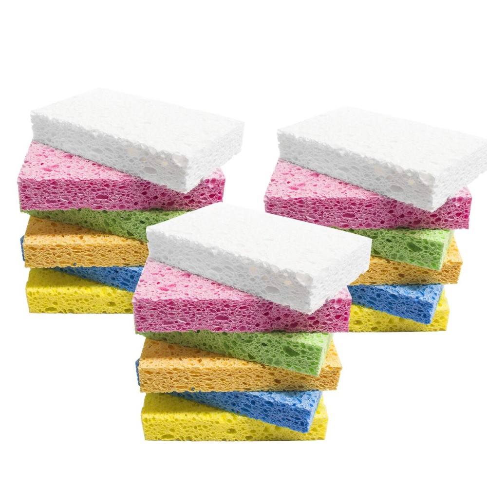 ARCLIBER Cleaning Scrub Sponge,Cellulose Non-Scratch for Kitchen,Bathroom,Cars,Colorful Compressed Sponge (18 Pack)
