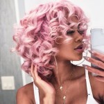 AIDUSA Short Loose Curly Wigs Afro Wig for Black Women Fluffy Curly Big Curls Pink Wig With Bangs Synthetic Wigs for White Women Wavy Natural Looking (Pink)