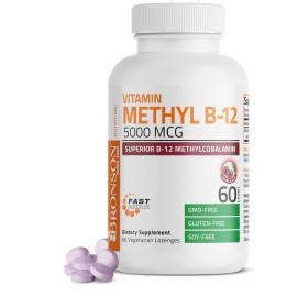 Bronson Methyl B12 5000 mcg Vitamin B12 Methylcobalamin Energy & Brain Support 60 Lozenges