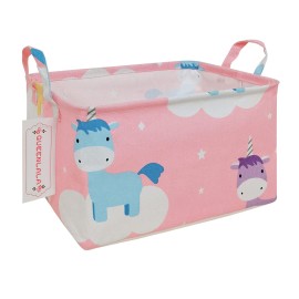 QUEENLALA Rectangular Laundry Hamper/Foldable Nursery Laundry Basket for Organizing/Storage Bin Baskets/Children Toy Office Bedroom/Toy Bin Closet Shelf BasketsRec-Unicorn