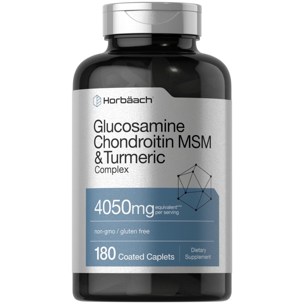 Horbach Glucosamine Chondroitin MSM | 4050 mg | 180 Caplets | with Turmeric | Triple Strength Formula | Non-GMO & Gluten Free Supplement