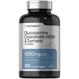 Horbach Glucosamine Chondroitin MSM | 4050 mg | 180 Caplets | with Turmeric | Triple Strength Formula | Non-GMO & Gluten Free Supplement