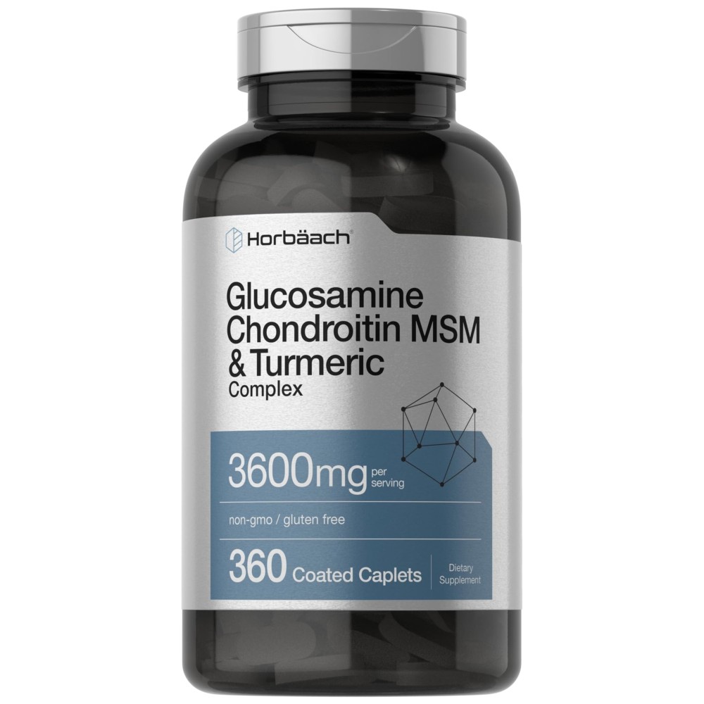 Horbach Glucosamine Chondroitin MSM | 3600 mg | 360 Caplets | Advanced Formula with Turmeric | Non-GMO, Gluten Free
