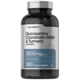 Horbach Glucosamine Chondroitin MSM | 3600 mg | 360 Caplets | Advanced Formula with Turmeric | Non-GMO, Gluten Free