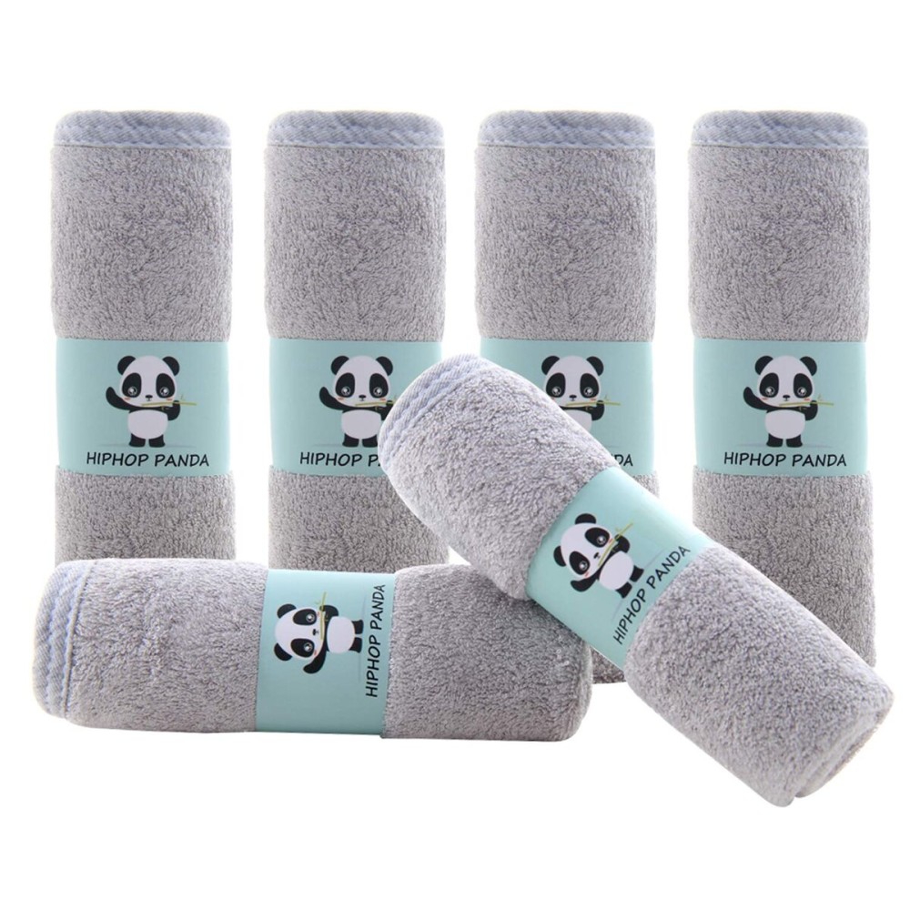 HIPHOP PANDA Baby Washcloths, Rayon Made from Bamboo - 2 Layer Ultra Soft Absorbent Newborn Bath Face Towel - Reusable Baby Wipes for Delicate Skin - Grey, 6 Pack