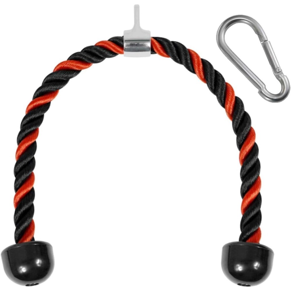 Yes4All Deluxe 36 Red & Black Tricep Rope with Carabiner, Exercise Machine Attachments, Pulley System Pull Down Rope, LAT Cable Attachment for Row Machine & Cable Machine