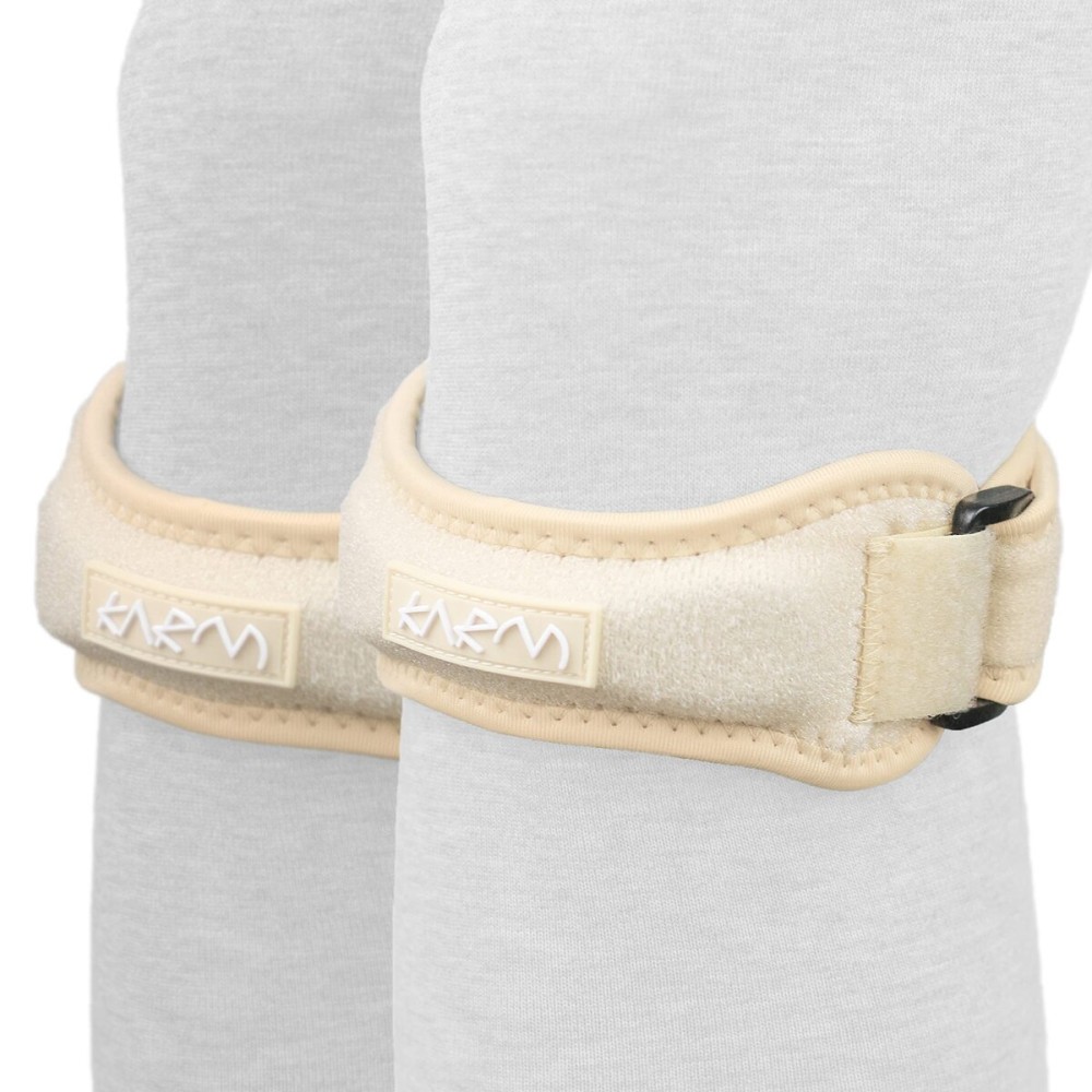 KARM Patella Band - Patellar Tendon Support Strap - Knee Bands for Pain, Basketball, Sports - Jumpers Knee Brace for Women & Men (XS/S/M/L/XL, Pair of 2 Straps, Beige)