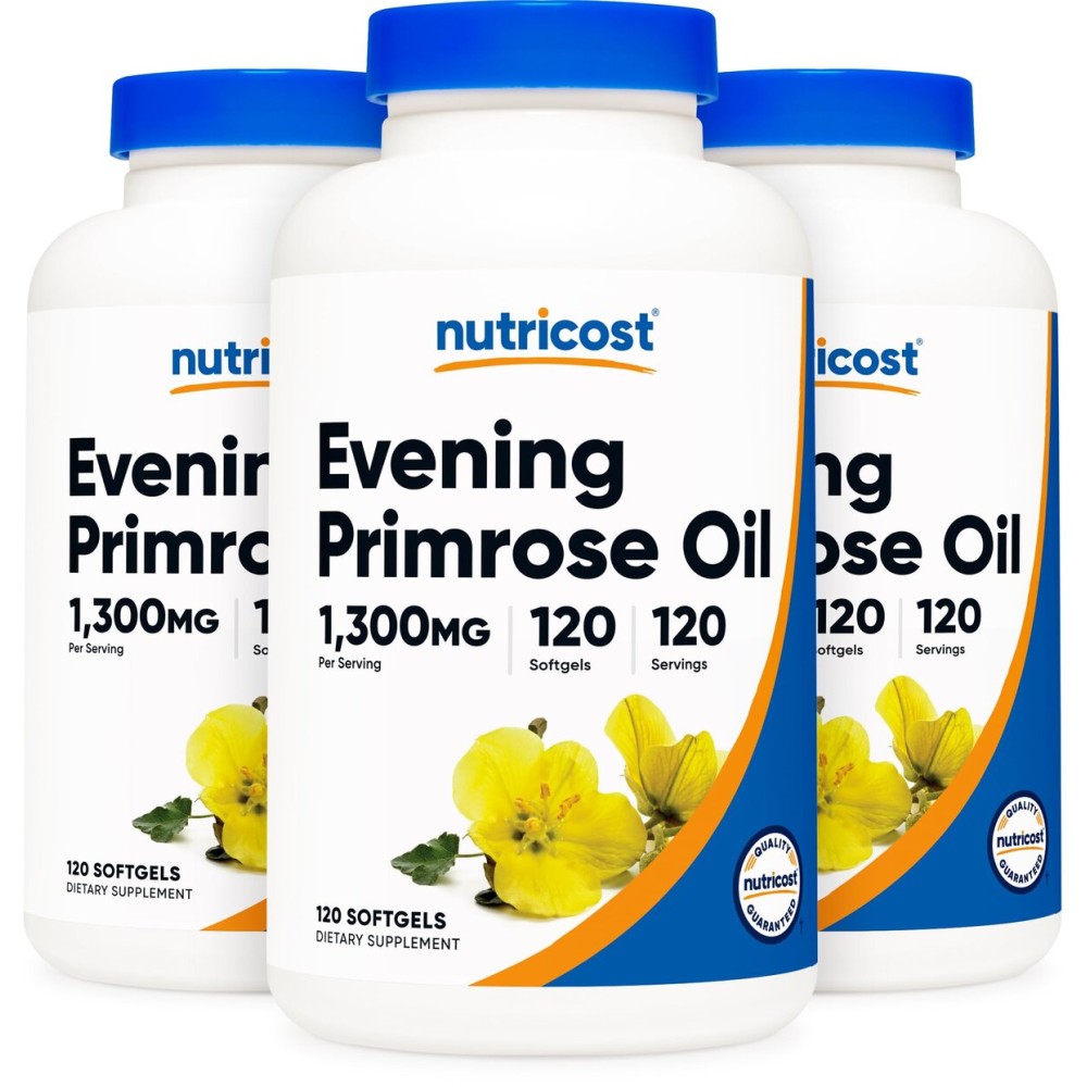 Nutricost Evening Primrose Oil 1,300mg, 120 Softgels (3 Bottles) - Non-GMO, Gluten Free, 120 Servings
