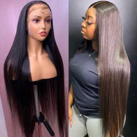 Hermosa 13x4 HD Transparent Lace Front Wigs Human Hair Pre Plucked with Baby Hair 220% Density Straight Lace Front Wigs Human Hair for Black Women Natural Hairline 24 inch