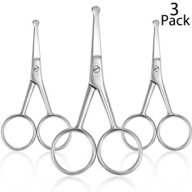 Mudder 3 Pieces Nose Hair Scissors Rounded Tip Scissors Facial Hair Trimming Stainless Steel Blunt Tip Trimmer for Eyebrows, Nose, Moustache, Beard, Grooming (Silver)