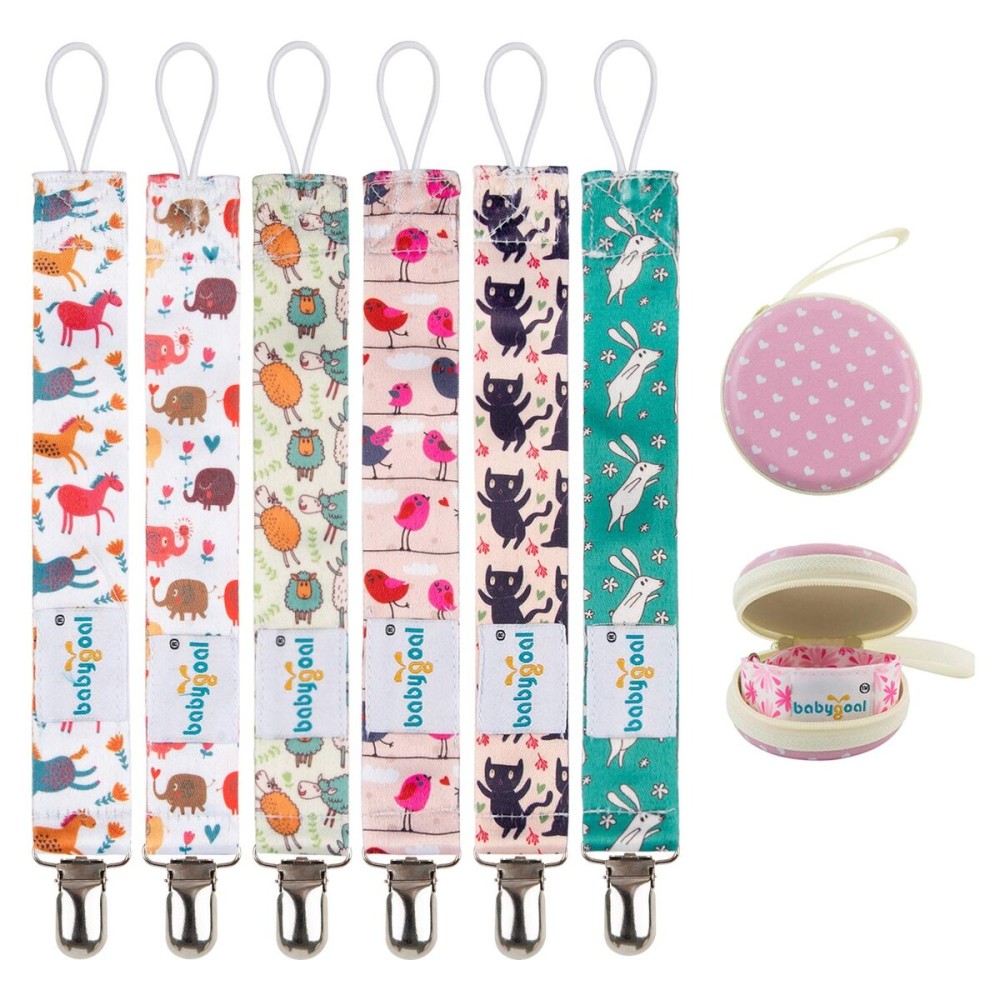 Babygoal Pacifier Clips, 6 Pack Pacifier Holder Clips for Baby Boys and Girls Fits Most Pacifier Styles 6PBM03