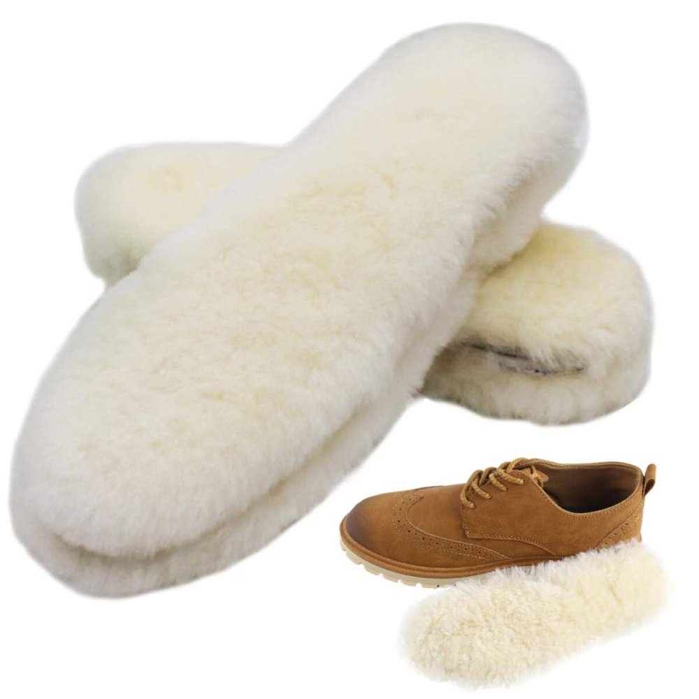 Bacophy 2 Pairs Genuine Thick Sheepskin Fleece Insoles for Women, Premium Warm Fluffy Wool Replacement Cozy Breathable Inner Soles for Shoes Boots Slippers Women Size 6