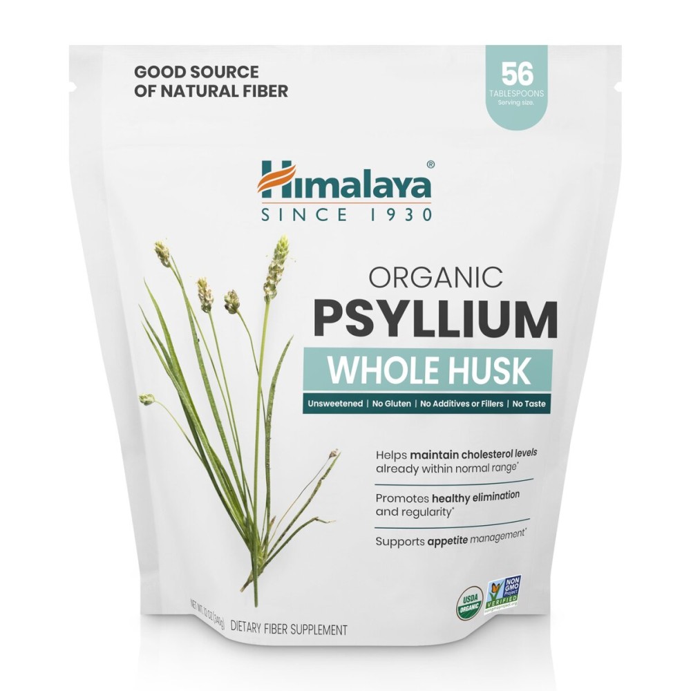 Himalaya Organic Psyllium Whole Husk, Natural Daily Fiber Supplement, Regularity, Appetite Management, USDA Certified Organic, Non-GMO, 56-Tablespoon Supply, Unflavored, 12 Oz