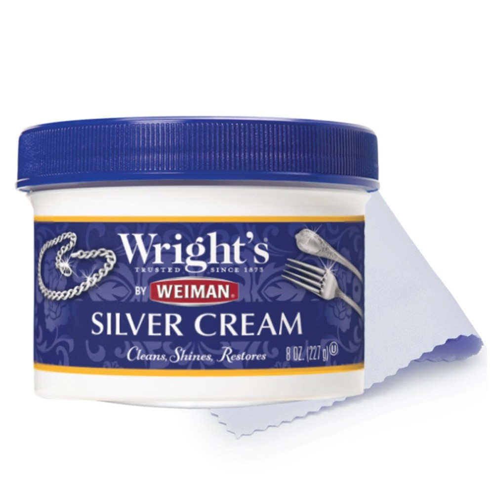 Wright\'s by Weiman Silver Cleaner and Polish Cream with Polishing Cloth, Ammonia-Free, Gently Clean & Remove Tarnish without Scratching