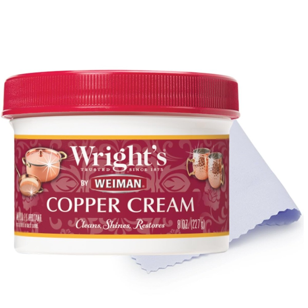 Wright\'s by Weiman Cream Copper and Brass Cleaner - Gently Cleans and Removes Tarnish without Scratching, Polishing Cloth Included