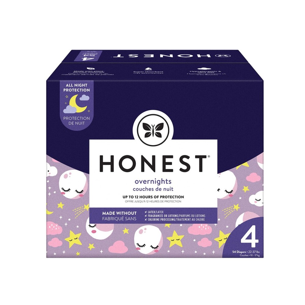 The Honest Company Clean Conscious Overnight Diapers | Plant-Based, Sustainable | Starry Night | Club Box, Size 4 (22-37 lbs), 54 Count