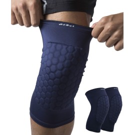HiRui Knee Pads for Kids Youth Adult, Basketball Baseball Knee Brace Knee Support, Collision Avoidance Kneepad Compression Knee Sleeve for Volleyball Football Cycling Running-1Pair (Navy Blue, L)
