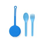 Omie OmieBox Kids Utensils Set with Case - 2 Piece Plastic, Reusable Fork and Spoon Silverware with Pod for Kids (Blue)