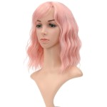 VCKOVCKO Natural Wavy Pastel Pink Wig Colorful Wigs With Air Bangs Short Bob Wigs Women\'s Shoulder Length Wigs Curly Wavy Synthetic Cosplay Wig Bob Wig for Girls(12, Lovely Pink)
