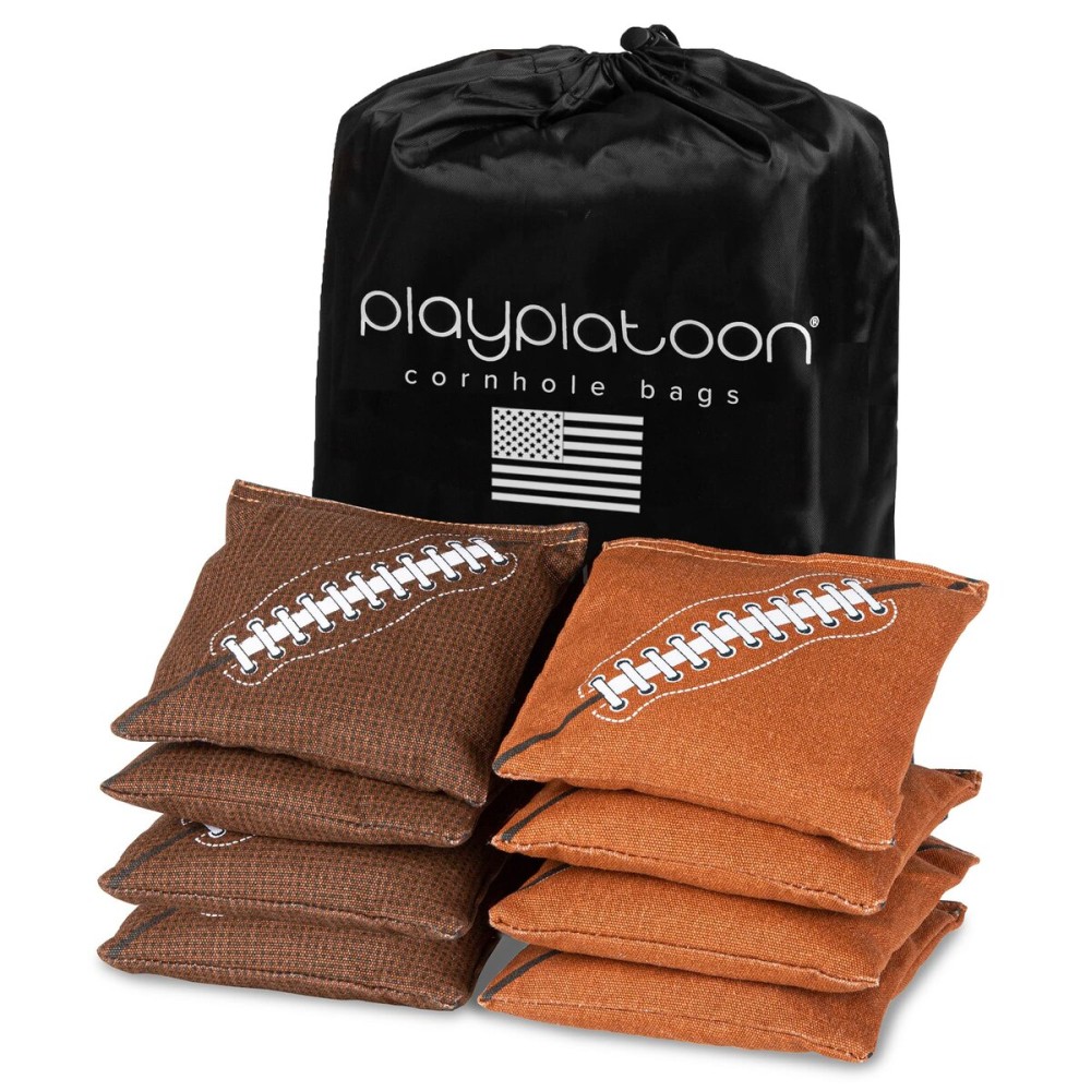 Play Platoon Weather Resistant Cornhole Bags - Set of 8 Regulation Corn Hole - Dark Brown & Light Brown - Durable Duck Cloth Corn Hole for Tossing Game, Includes Tote Bag