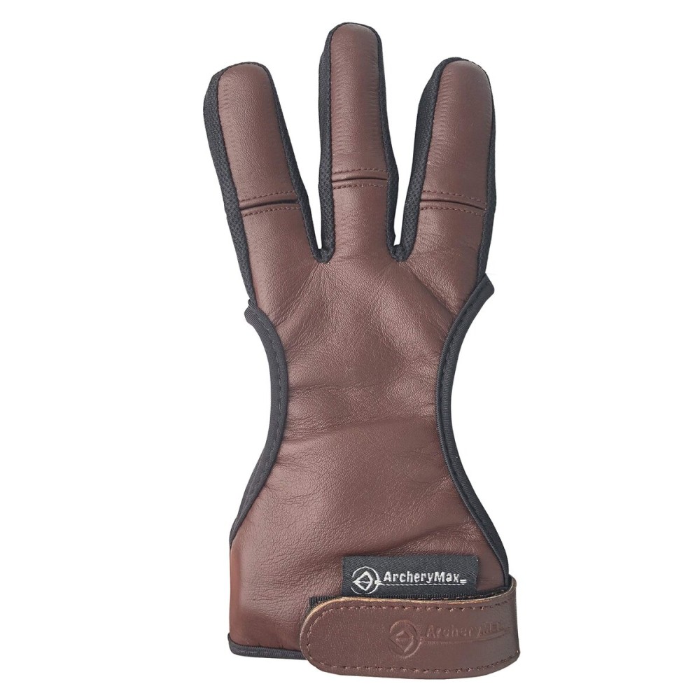 ArcheryMax Handmade Brown Leather Three Finger Archery Gloves (Dark Brown, Large)