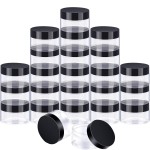 SATINIOR 24 Pieces Empty Clear Plastic Jars with Lids Round Storage Containers Wide-Mouth for Beauty Product Cosmetic Cream Lotion Liquid Butter Craft and Food (Black Lid, 4 oz)