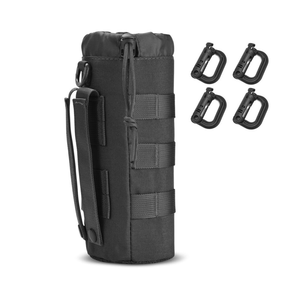 Upgraded Tactical Drawstring Molle Water Bottle Holder Tactical Pouches (Molle Water Bottle Pouch-Black-1Pack)