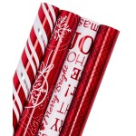 WRAPAHOLIC 30 Inch Christmas Wrapping Paper Set - Jumbo Roll Red and White Christmas Design with Metallic Foil Shine - 4 Rolls - 30 inch x 120 inch Per Roll