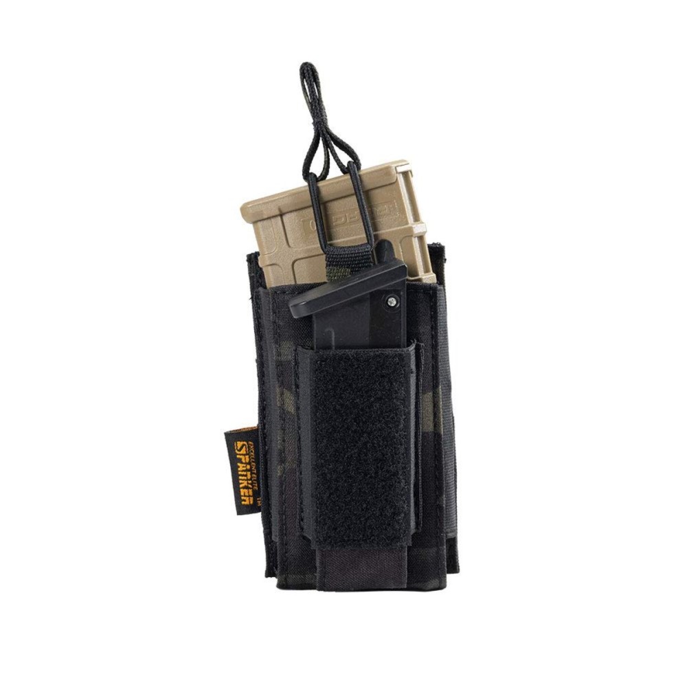 EXCELLENT ELITE SPANKER Open-Top Single/Double/Triple Molle Mag Pouch for M4 M14 M16 AK AR Elastic Rifle Magazines for Pistol Mag Pouch(Multicam Black)
