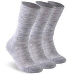 Facool Diabetic Dress Crew Socks for Men Women, Non-Binding Loose Top Seamless Toe Merino Wool Soft Moisture Wicking Cushioned No Slip Diabete Socks, 3 Pairs Light Grey Large