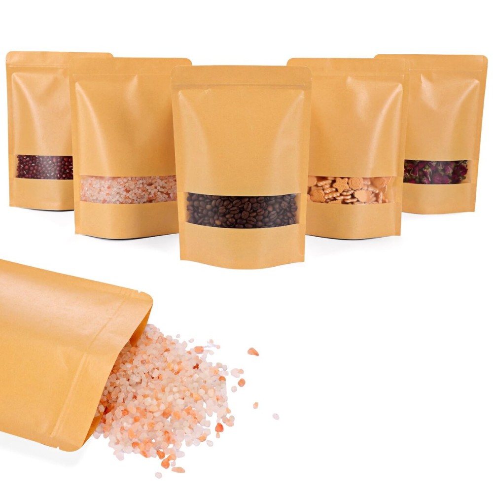 Moretoes 72pcs Stand Up Pouch Bags, 7x10 Inches Kraft Paper Ziplock Bags with Window,Resealable Pouches for Coffee, Applicable to Home or Business for Packaging