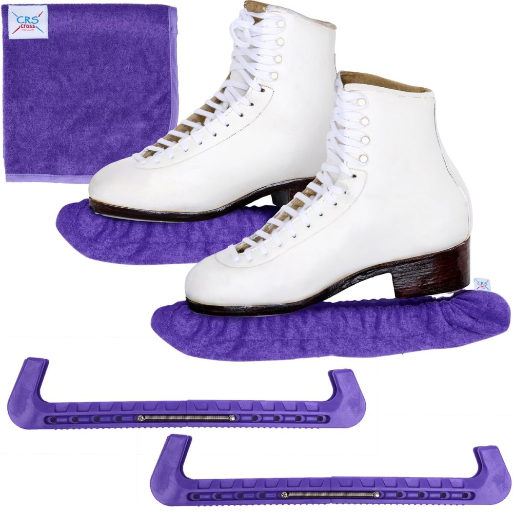 CRS Cross Ice Skate Guards, Soakers and Towel Gift Set. Essential Ice Skating Hard Guard and Soft Skate Blade Cover Accessories for Figure Skating or Hockey (Passion Purple, Small)