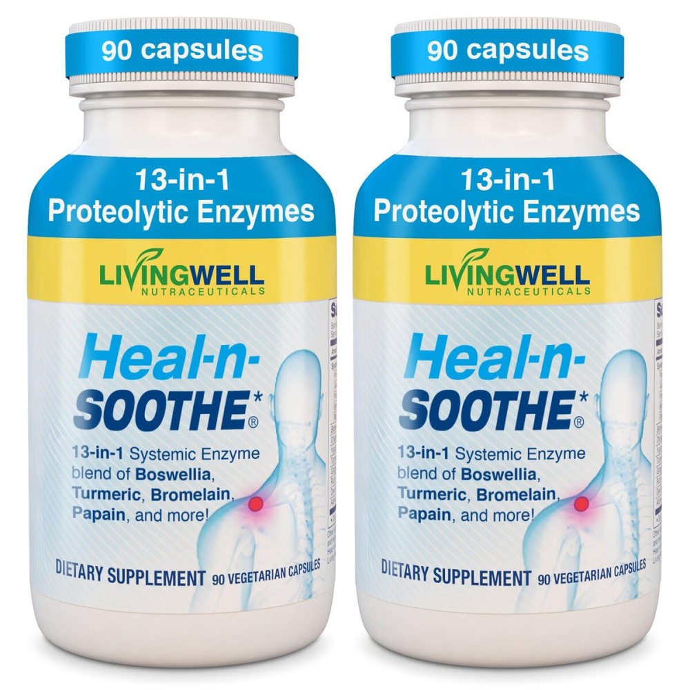 HEAL-N-SOOTHE Joint Supplement - Proteolytic Enzymes Formula with Bromelain, Papain, Boswellia, Turmeric & Ginger - Joint Mobility, Muscle Flexibility, Healthy Circulation Wellness - 90 Count (2 Pack)