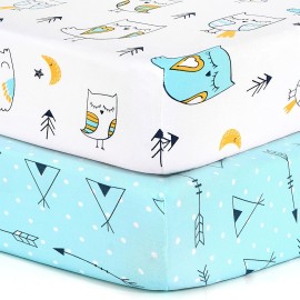 Pack n Play Sheets, BROLEX 2 Pack Mini Crib Sheets,Stretchy Portable Fitted Playard Sheet Set, Convertible Playard Mattress Cover,Ultra Soft Breathable Material,Arrow Owl