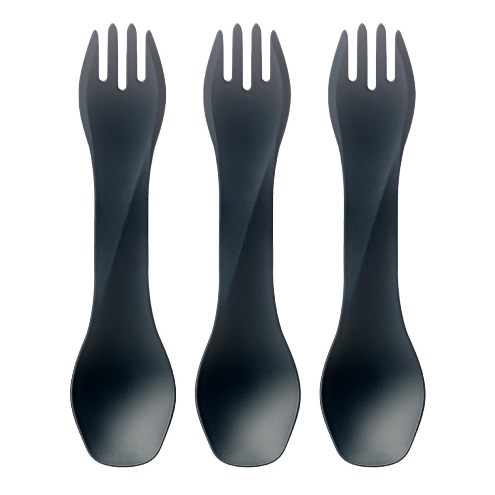 humangear GoBites Uno 3-Pack | Travel & Camping Utensils | Portable & Convertible Dining Ware | Multi-Functional Spork | Dark Gray (x3), Uno (Bulk) 3-Pack