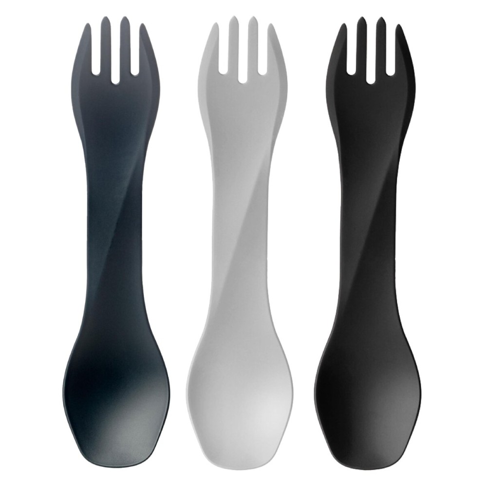 humangear GoBites Uno 3-Pack | Travel & Camping Utensils | Portable & Convertible Dining Ware | Multi-Functional Spork | Dark Gray/Light Gray/Black, Uno (Bulk) 3-Pack