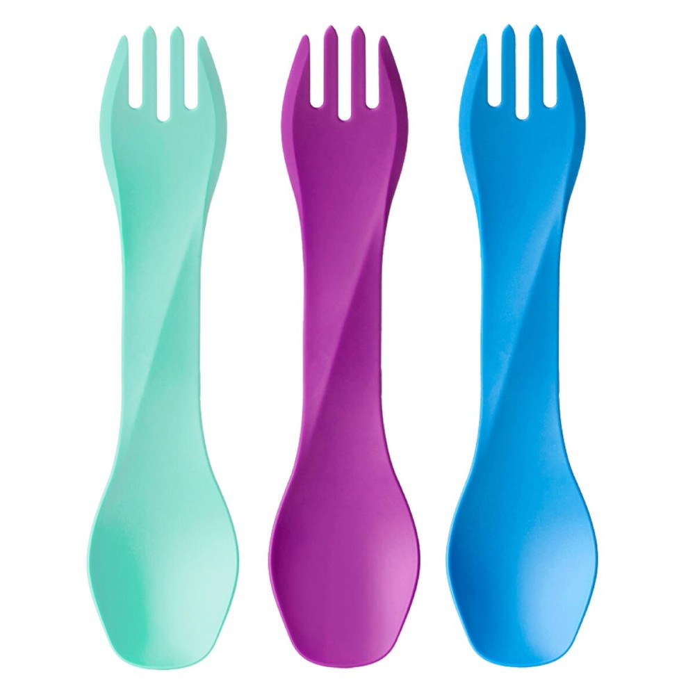 humangear GoBites Uno 3-Pack | Travel & Camping Utensils | Portable & Convertible Dining Ware | Multi-Functional Spork | Mint/Magenta/Light Blue, Uno (Bulk) 3-Pack