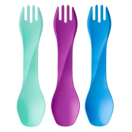 humangear GoBites Uno 3-Pack | Travel & Camping Utensils | Portable & Convertible Dining Ware | Multi-Functional Spork | Mint/Magenta/Light Blue, Uno (Bulk) 3-Pack
