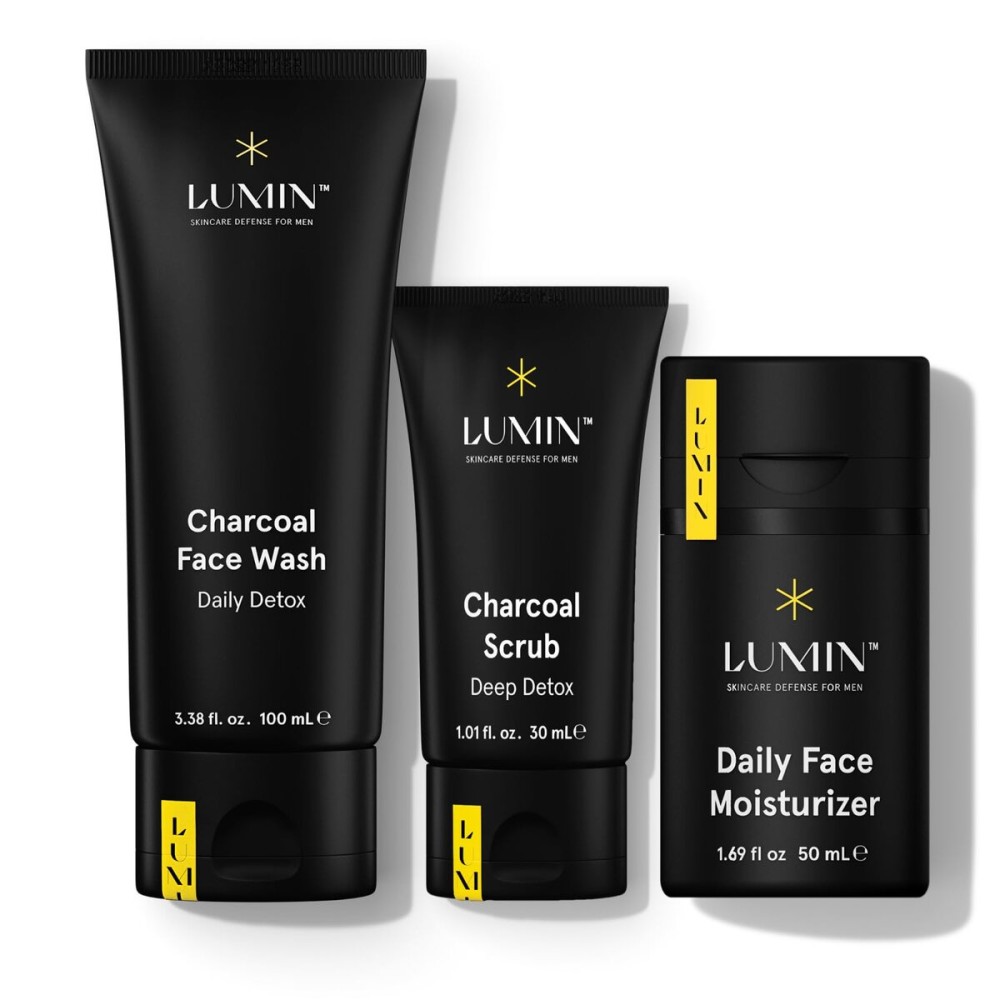 Lumin - Smooth Operator Detox - Men\'s skincare kit, Includes: Charcoal Face Wash Daily Detox, Charcoal Scrub Deep Detox & Daily Face Moisturizer, Suitable for all skin types, Two Month Supply