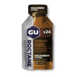 GU Energy Roctane Ultra Endurance Energy Gel, Vegan, Gluten-Free, Kosher, and Dairy-Free On-The-Go Sports Nutrition for Running, Biking, Hiking or Skiing, Cold Brew 2X Caffeine (24 Packets)