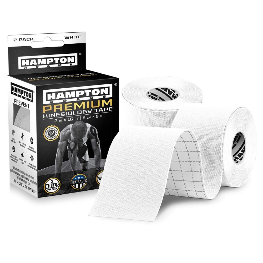 Hampton Adams | As Seen on Shark Tank | Elastic Kinesiology Tape (2-Pack) | Uncut Athletic Tape Supports & Protects Muscles Knees Shoulders & Plantar Fasciitis | Waterproof Hypoallergenic (White)