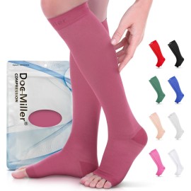 Doc Miller Open Toe Compression Socks for Men and Women, 15-20 mmHg, Calf Support Sleeves, Recovery Stockings, Wide Calf, Toeless Design, 1 Pair