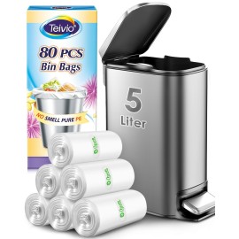 1.2 Gallon 80 Counts Strong Trash Bags Garbage Bags, Bathroom Trash Can Bin Liners, Small Plastic Bags for home office kitchen, fit 5-6 Liter, 0.8-1.6 and 1-1.5 Gal, Clear