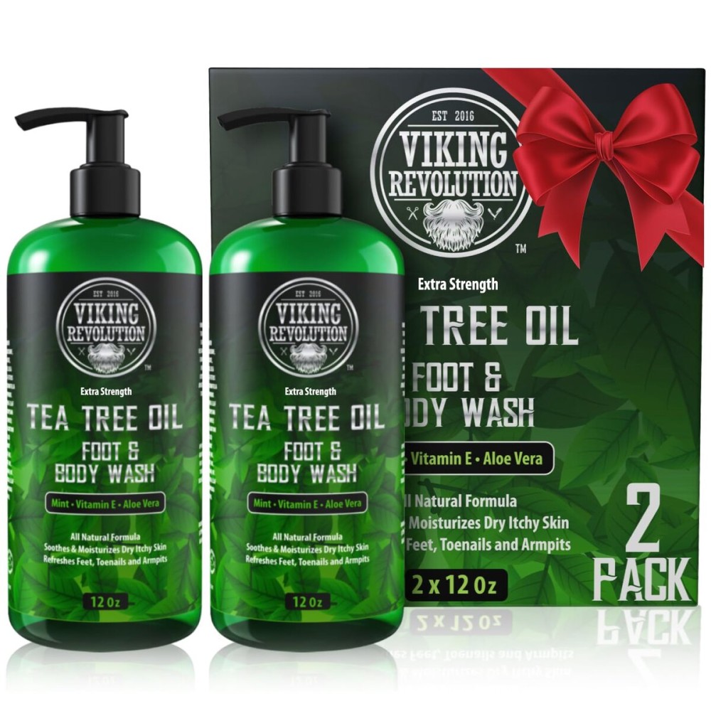 Viking Revolution Tea Tree Oil Body Wash Soap for Men - Helps Athlete\'s Foot, Toenail, Jock Itch, Eczema, Ringworm & Body Odors - Extra Strength Men\'s Body Wash (2 Pack)