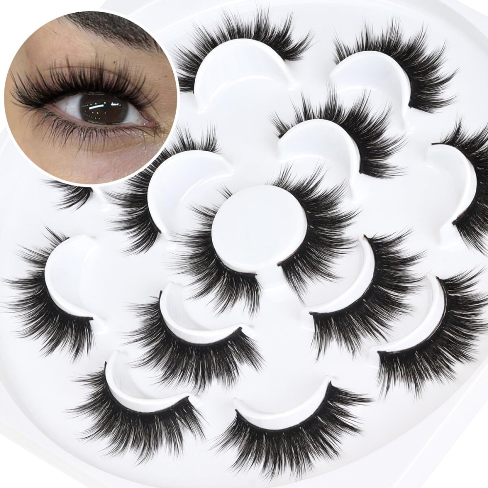 Veleasha Lashes 5D Faux Mink Lashes Volume False Eyelashes Handmade Fluffy Eye Lashes Fake Lashes Eyelashes 7 Pairs Luxurious Fake Eyelashes Pack (5D15)