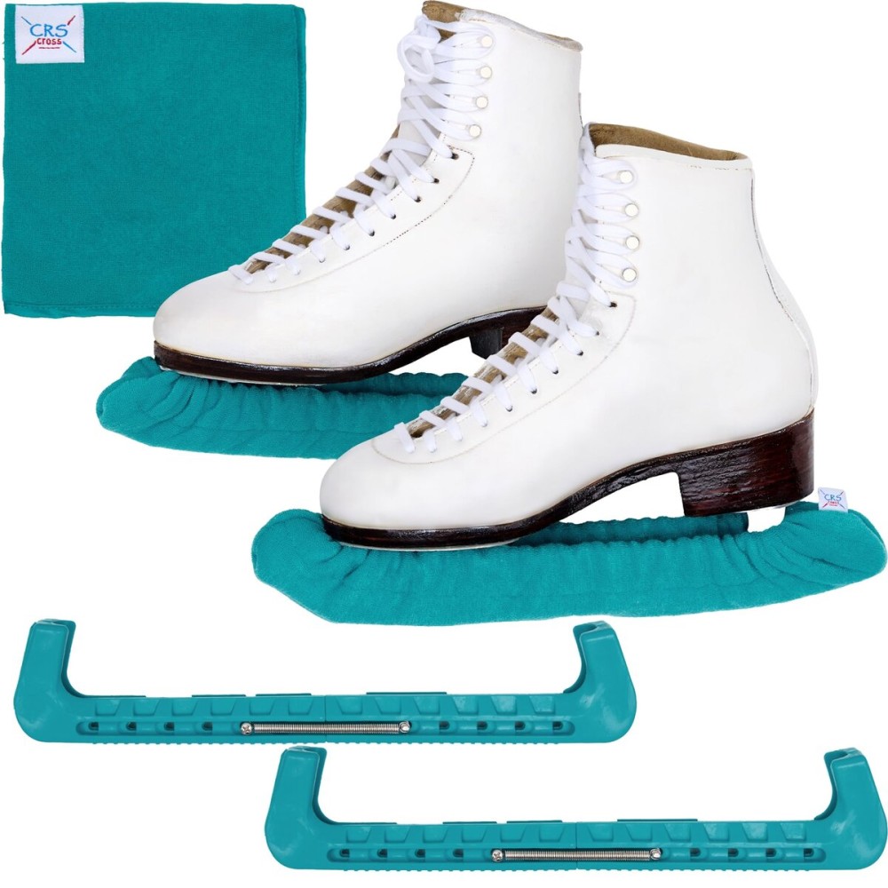 CRS Cross Ice Skate Guards, Soakers and Towel Gift Set. Essential Ice Skating Hard Guard and Soft Skate Blade Cover Accessories for Figure Skating or Hockey (Triple Teal, Small)
