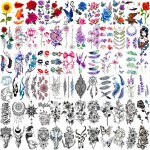 72 Sheets Temporary Tattoos for Women and Girls, Flower Tattoo Temporary, Butterfly Tattoos, Fake Black Tiny Temporary Tattoos Body Art Sticker