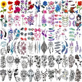 72 Sheets Temporary Tattoos for Women and Girls, Flower Tattoo Temporary, Butterfly Tattoos, Fake Black Tiny Temporary Tattoos Body Art Sticker