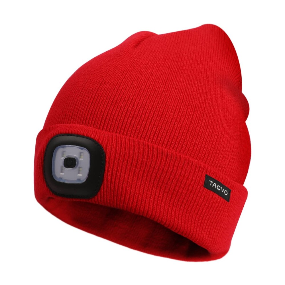 TAGVO Unisex Beanie with The Light, USB Rechargeable LED Headlamp Cap, Hands Free Headlamp Flashlight Hat, Winter Warm Knitted Night Lighted Hat, Men Women Gifts for Dad Father Husband